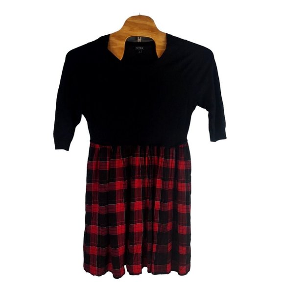 Torrid Plus Size Womens 1‎ Black Red Plaid Mini Challis To Knit Dress 12165531 - Picture 2 of 6